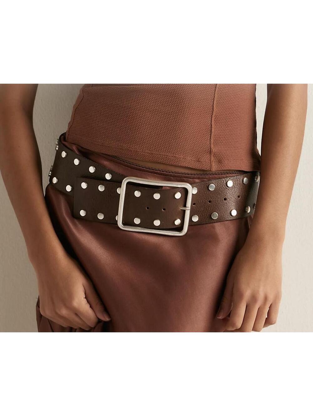 New With Tags Free People Brown/Cognac & Brass Hex Hip Belt Size S-M